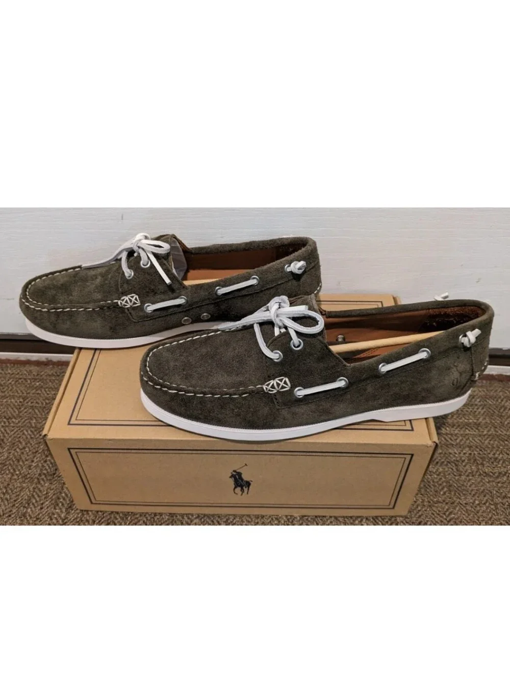 Polo Ralph Lauren Merton Suede Boat Shoe , Green, Men's Size 10 New With Box